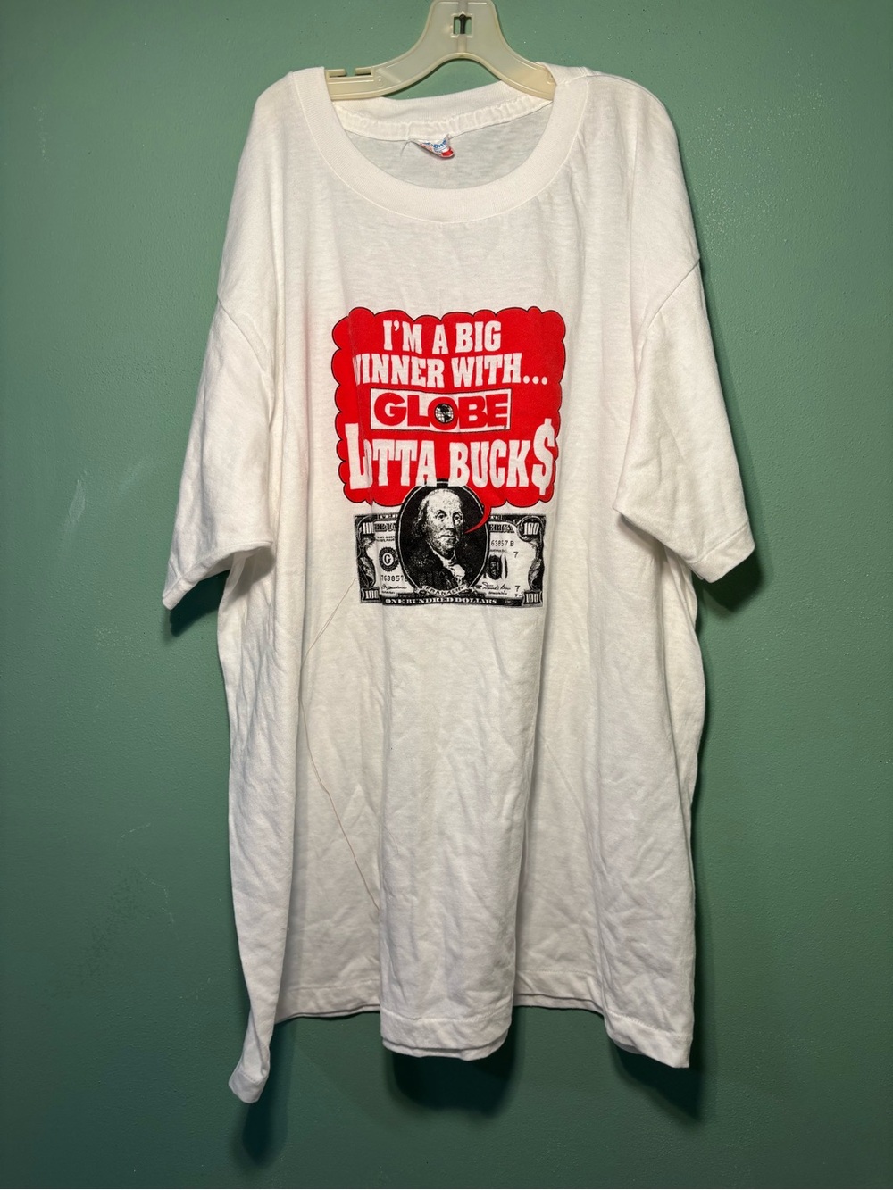 Vintage 1990’s Globe White Tee with Red and Black 'Outta Buck$' Graphic NOS